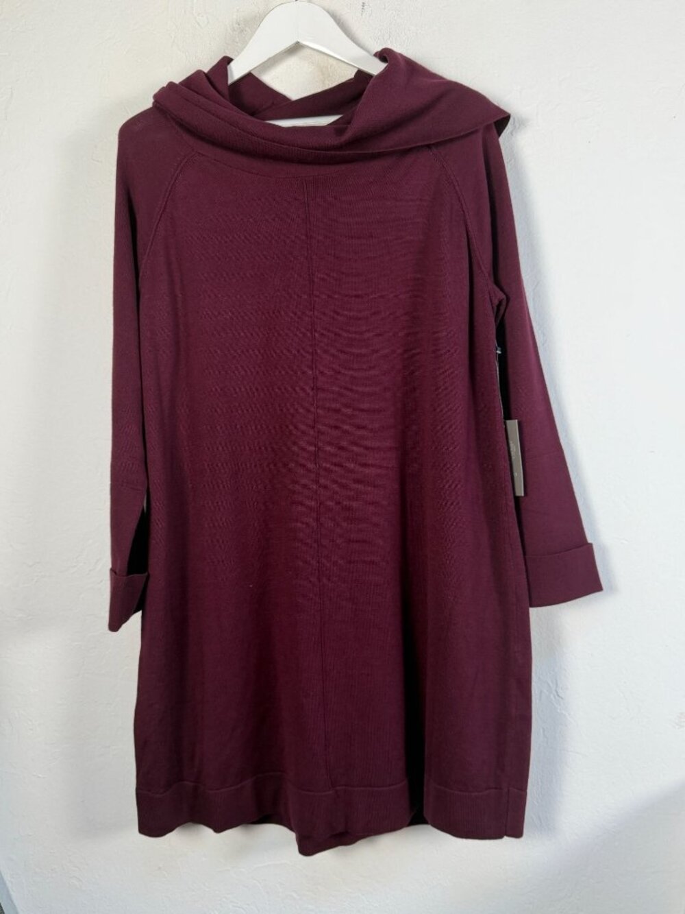 Vince Camuto Womens Wine Red Cowl Neck Knit Sweater Dress Long Sleeve XL New